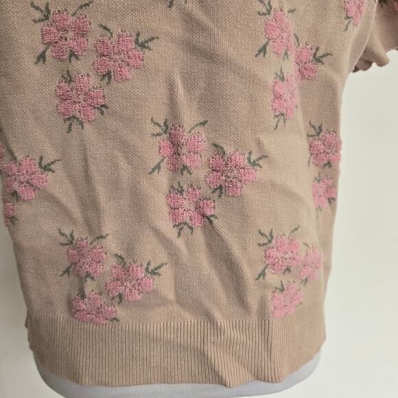 New Cottage Floral Cardigan Puff Sleeve Feminine Pink Pearl Button Women XL - Picture 8 of 12